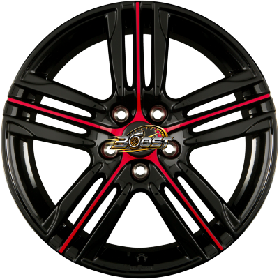 RONAL R57 MCR Jetblack-Red Spoke — Zwart lichtmetalen velg