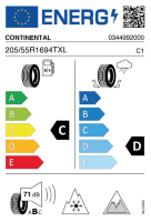 EU-Reifenlabel für CONTINENTAL VIKING CONTACT 7 205/55 R16 94T