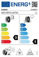 EU-Reifenlabel für KUMHO WS51 WINTER CRAFT SUV ICE 205/70 R15 100T